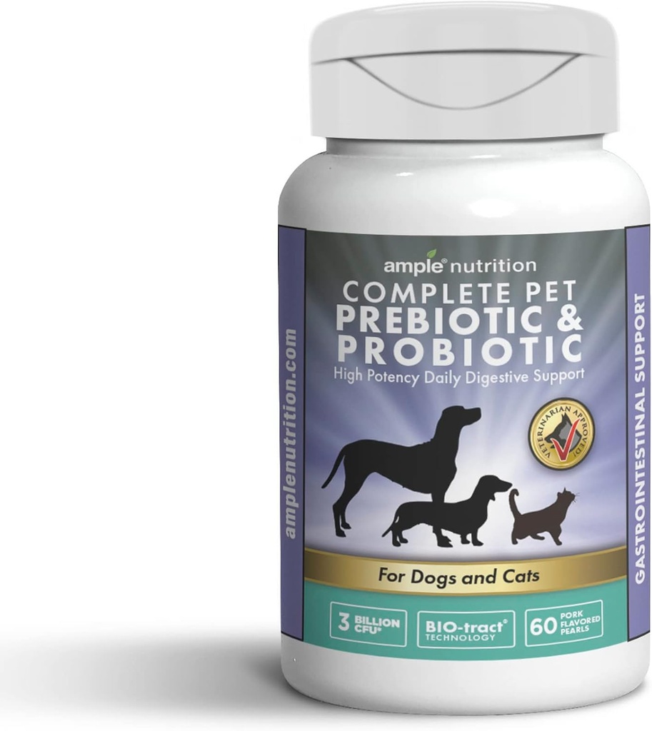 Une bonne nutrition Prébiotique complet pour animaux de compagnie + Probiotique pour chiens et chats, 60ct Perles aromatisées de porc