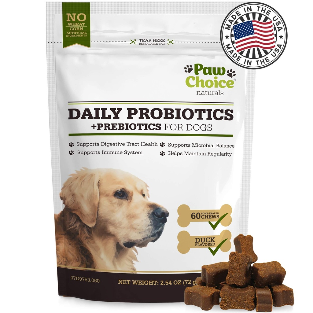 Probiotiques Paw Choice pour les chiens avec des prébiotiques - Chews quotidiens pour la santé Gut, la digestion, la régularité et le soutien immunitaire - Natural supplément Treat Made in USA