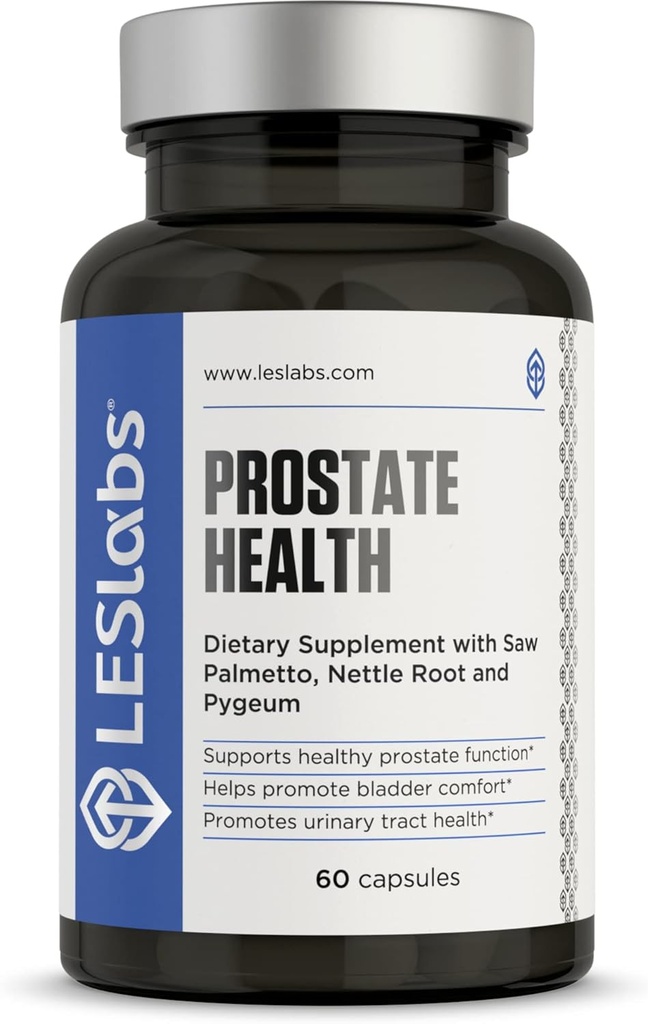 LES Labs Prostate Health – Soutien à la prostate, santé urinaire, moins de visites de salle de bains et sommeil amélioré – Palmetto de scie, Pygeum, Beta Sitostérol & Nettle Root – Supplément non-OGM – 60 capsules