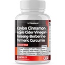 Ceylan Cinnamon, vinaigre de cidre de pomme, curcuma - Gluco Health Support - Panax Ginseng, Berberine, Bitter Melon Lait Thistle Fenugreek - Non OGM – Fabriqué aux États-Unis – 60ct