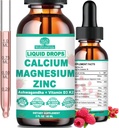 Calcium Magnésium Zinc D3 avec Magnésium Calme Glycinate Plus Ashwagandha, L-Theanine, Calcium liquide avec Vitamine D3 et supplément de magnésium pour Immune, Os, Muscle, Mood & Sleep Support