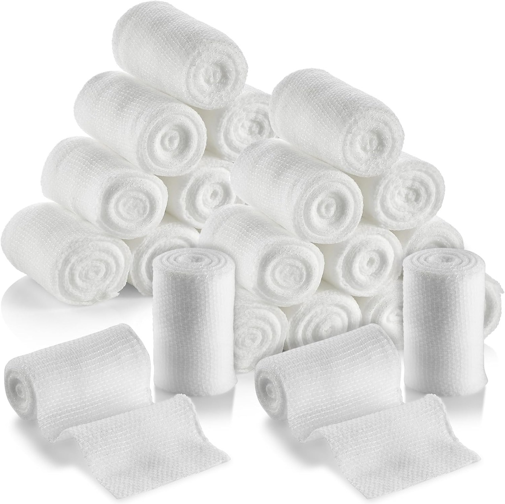 MEDca Gauze Bandage Rolls - 24 packs, 2 pouces, 4,1 verges par rouleau, bandage de calibre médical pour habillage et trousse de premiers soins