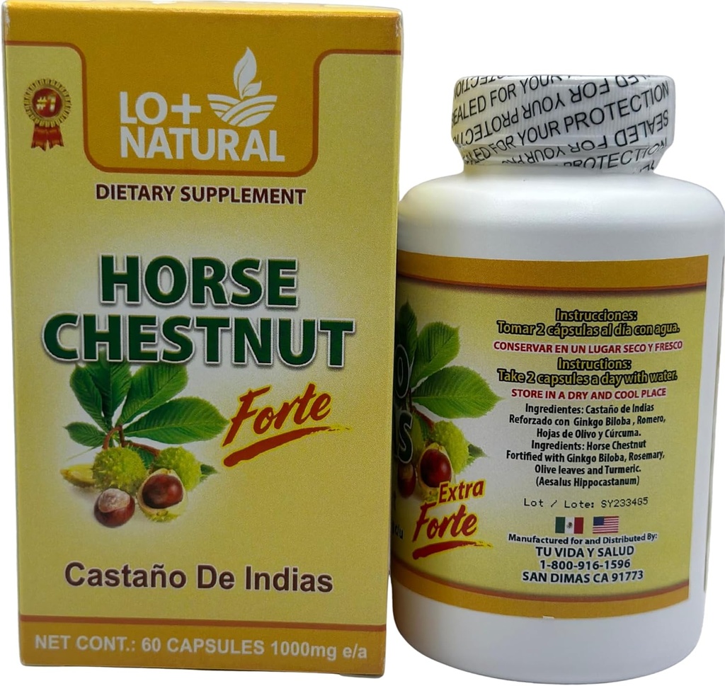 Castaño de Indias Forte para la Circulación 1000 mg - Castaño de Indias 60 cápsulas/Horse Chestnut Forte pour la circulation 1000 mg - Cheval Chestnut 60 Capsules (1)