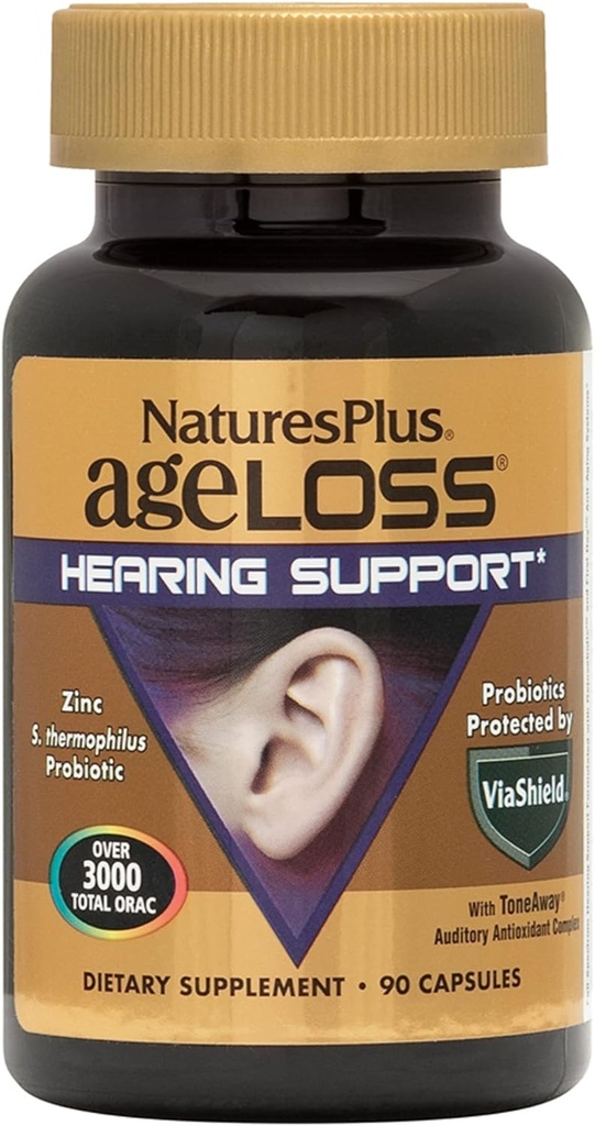 Natures Plus AgeLoss Support auditif - 90 Capsules - Végétarien, Sans gluten - 30 portions
