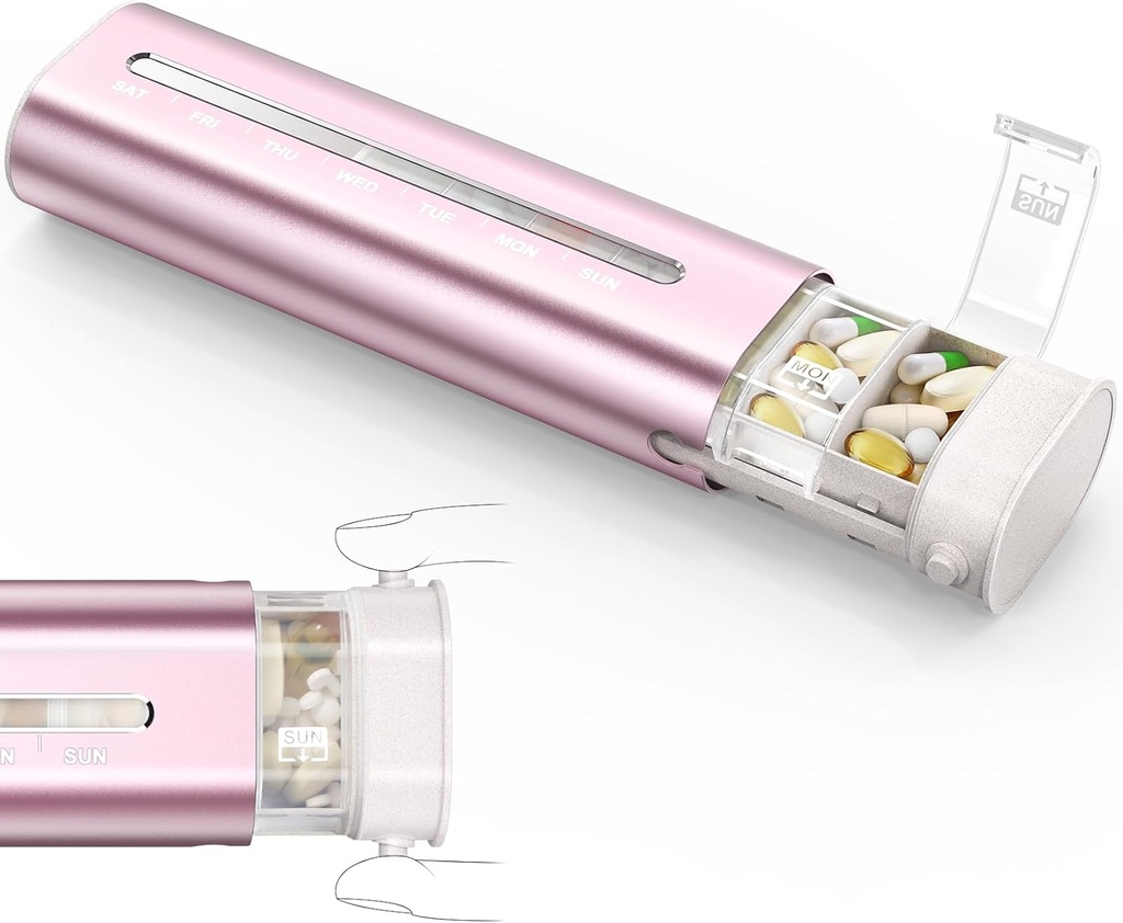 Zannaki Aluminium 7 jours organisateur hebdomadaire de pilules, cas de pilules de voyage portable avec trois couches scellé, boîte quotidienne de pilules de grande capacité mignon, contenant de support de pilule pour les vitamines, pilules, suppléments et médicaments