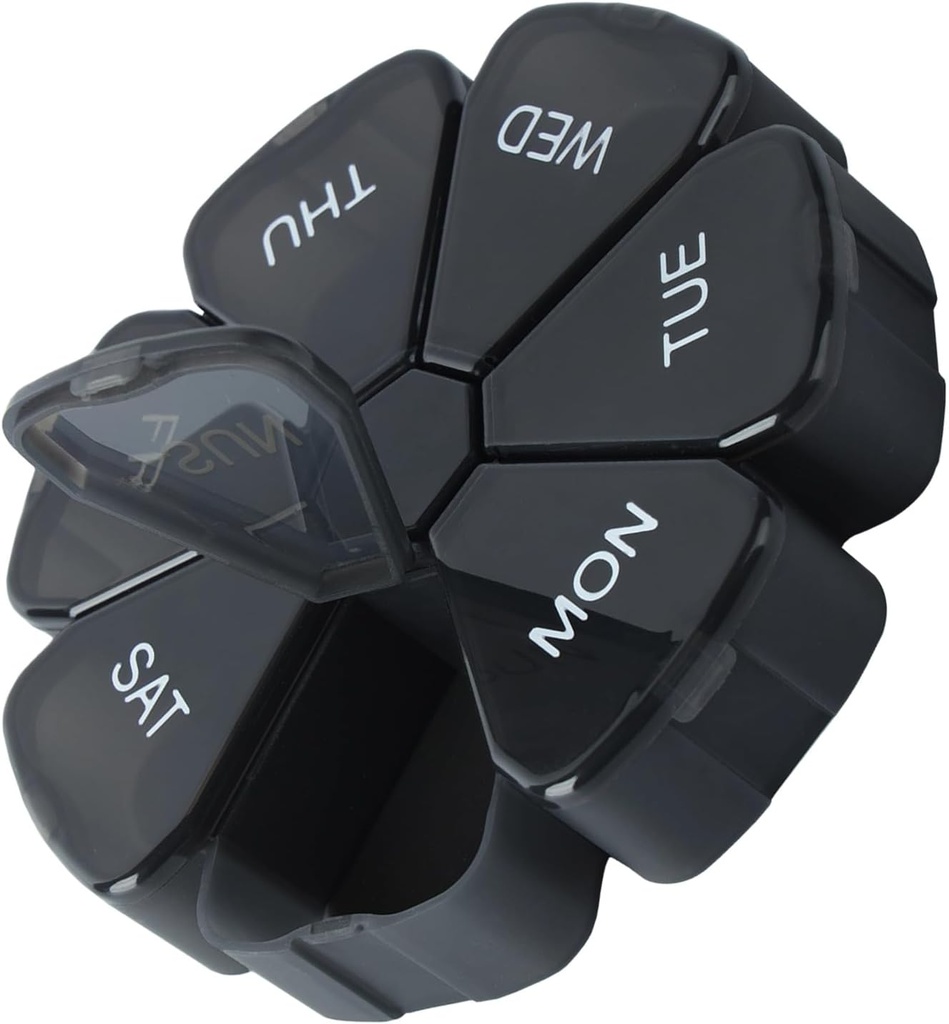 Cas de pilule de 7 jours pour les médicaments, vitamines, huiles de poisson, suppléments, Pill Box de voyage (noir)