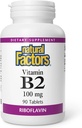 Facteurs naturels - Vitamine B2 Riboflavine 100mg, Soutien à l'énergie et au métabolisme normal, 90 comprimés