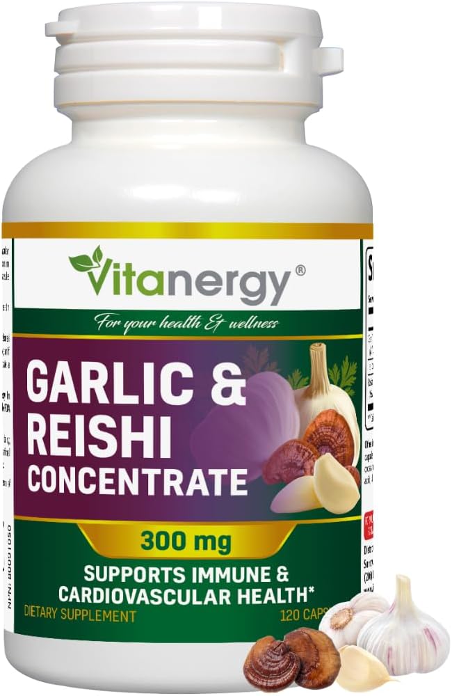 Capsules d'ail et de reishi - Santé cardiovasculaire et soutien immunitaire - Extrait d'ampoules entières, sans arrière-goût - 120 capsules véganes