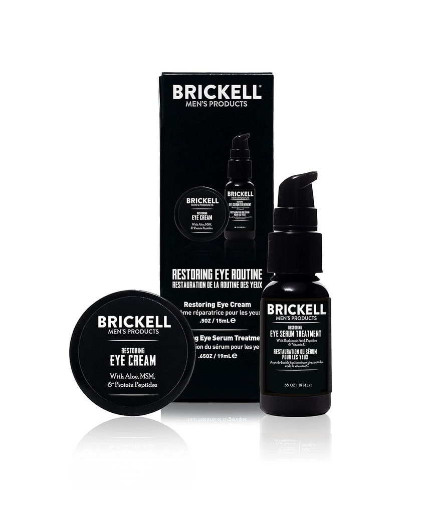 Routine Oeil Restaurant Homme Brickell pour Homme, Crème Oeil et Sérum pour Homme, Naturel et Organique, Sans parfum, Ensemble Cadeau Soins Peau Homme