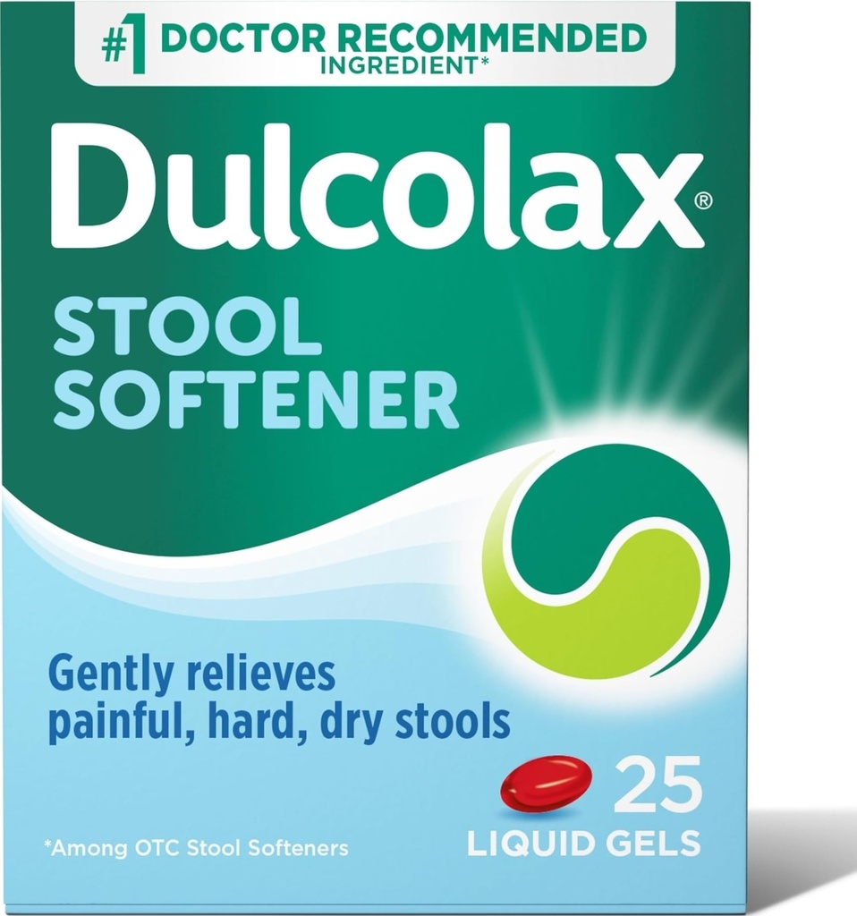 Dulcolax Stool Softener Capsules de gel liquide laxatif, Relief de constipation douce pour les tabourets durs, secs, Docusate Sodium 100 mg, 25 Compte