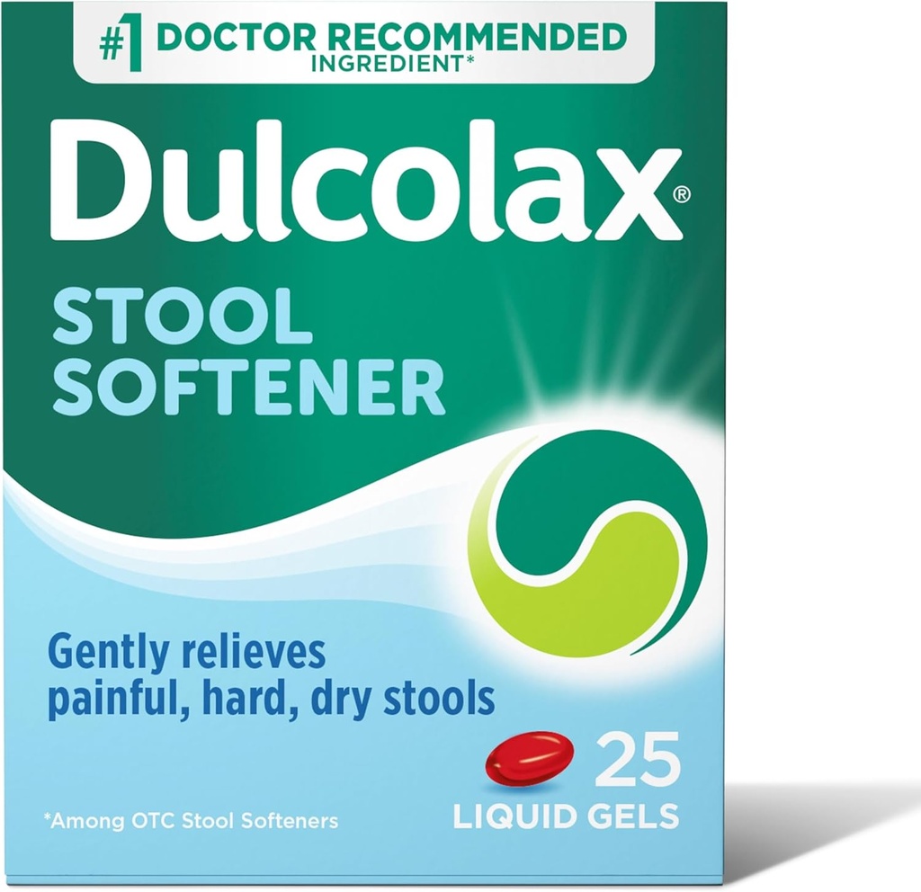 Dulcolax Stool Softener Capsules de gel liquide laxatif, Relief de constipation douce pour les tabourets durs, secs, Docusate Sodium 100 mg, 25 Compte