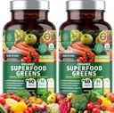 2-Pack N1N Premium Organic Green Superfood, Fruits & Veggies [28 Powerful Ingredients] Natural Supplement with Alfalfa, Beet Root & Tart Cherry for Energy, Immunity, Digestion, 120 Ct