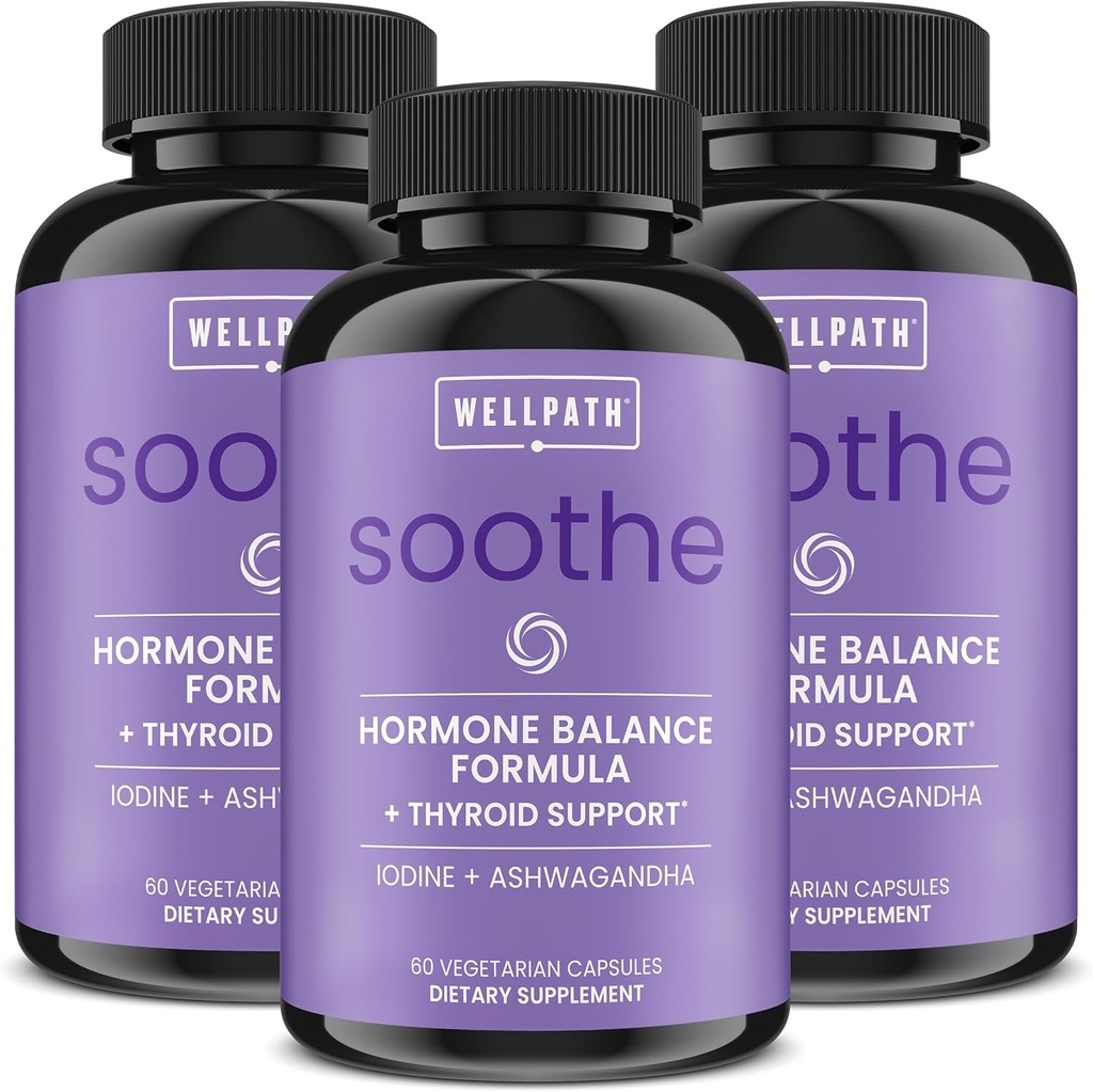 Soothe Hormone Balance for Women + Thyroid Support for Women (3-Pack) | Cortisol Manager, Mood Support, & Metabolism Booster | Adrenal Support | Rhodiola, Selenium, Iodine | Adaptogens, 180 ct