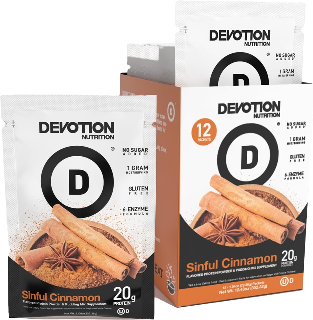 Dévotion Nutrition Mélange de poudre de protéines sans gluten, sans kéto, sans sucre ajouté.
