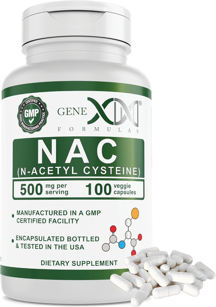 Formules Genex NAC 500mg (100 capsules) N-acétyl Cystéine, soutient la santé du foie - non-OGM, sans gluten, végétalien (3 mois d'approvisionnement)