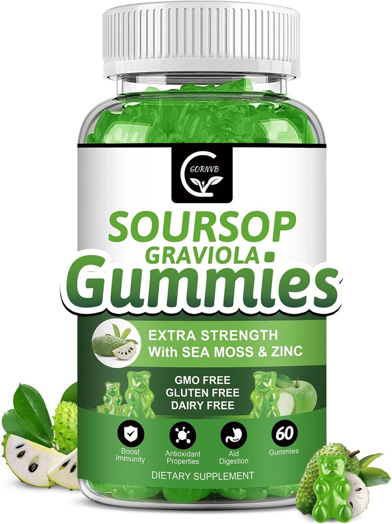 Gommies de grirola de sourcils organiques - 2200mg Feuilles de sourcils d'une force supplémentaire Extrait avec extrait de mousse de mer 200mg, de zinc et de vitamine C - soutient l'immunité, le foie, le zzz et l'antioxydant, sans gluten, végétalien, 60 Gommies