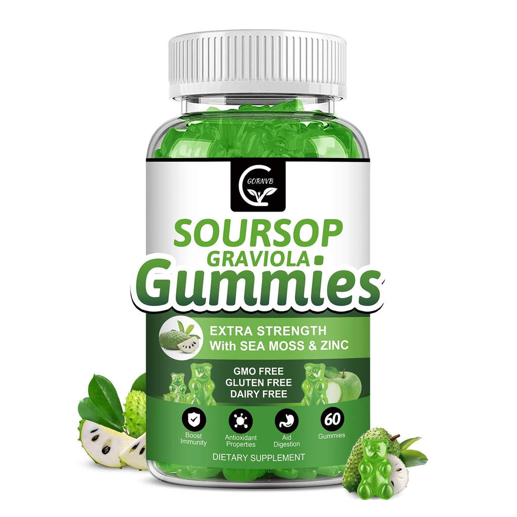 Gommies de grirola de sourcils organiques - 2200mg Feuilles de sourcils d'une force supplémentaire Extrait avec extrait de mousse de mer 200mg, de zinc et de vitamine C - soutient l'immunité, le foie, le zzz et l'antioxydant, sans gluten, végétalien, 60 Gommies