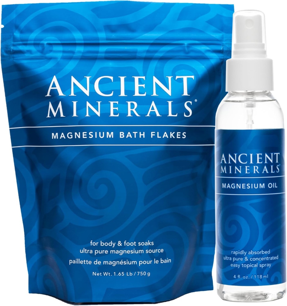 Anciennes Minéraux Baignoire de Magnésium Flakes and Magnésium Oil Spray Bundle - Pure véritable Zechstein Chloride