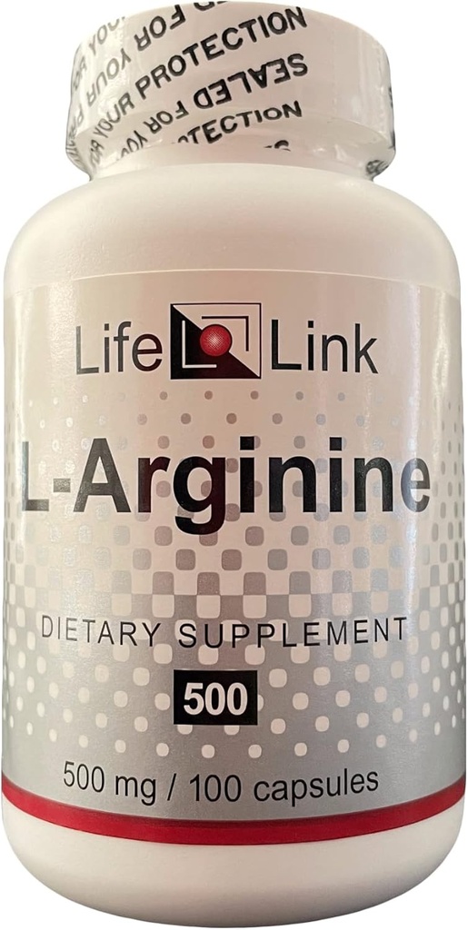 LifeLink L-Arginine : 500 mg x 100 capsules Précurseur à l'oxyde nitrique : flux sanguin sain, santé cardiaque : sans gluten et sans OGM Fabriqué aux États-Unis