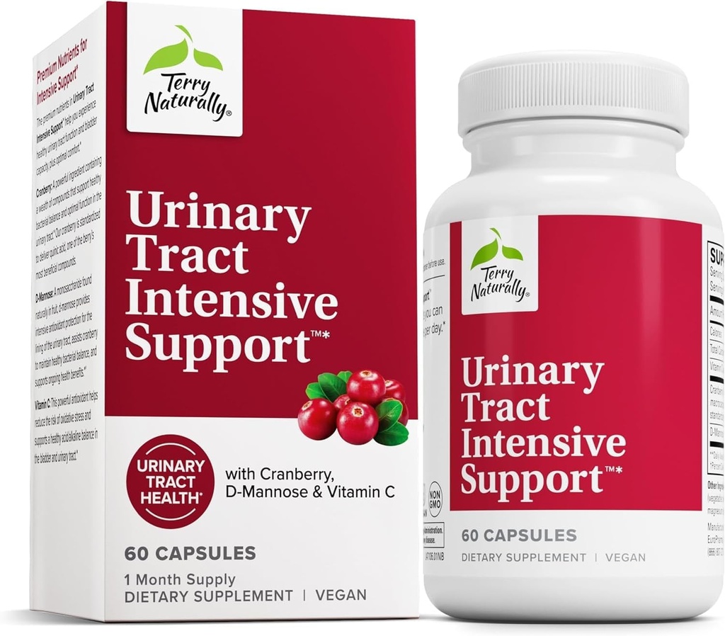 Terry Naturally Urinary Tract Intensive Support - Supplément avec canneberge pour Bladder Health Support - Supplément pour la santé rénale avec D-Mannose et vitamine C - 60 capsules (30 portions)