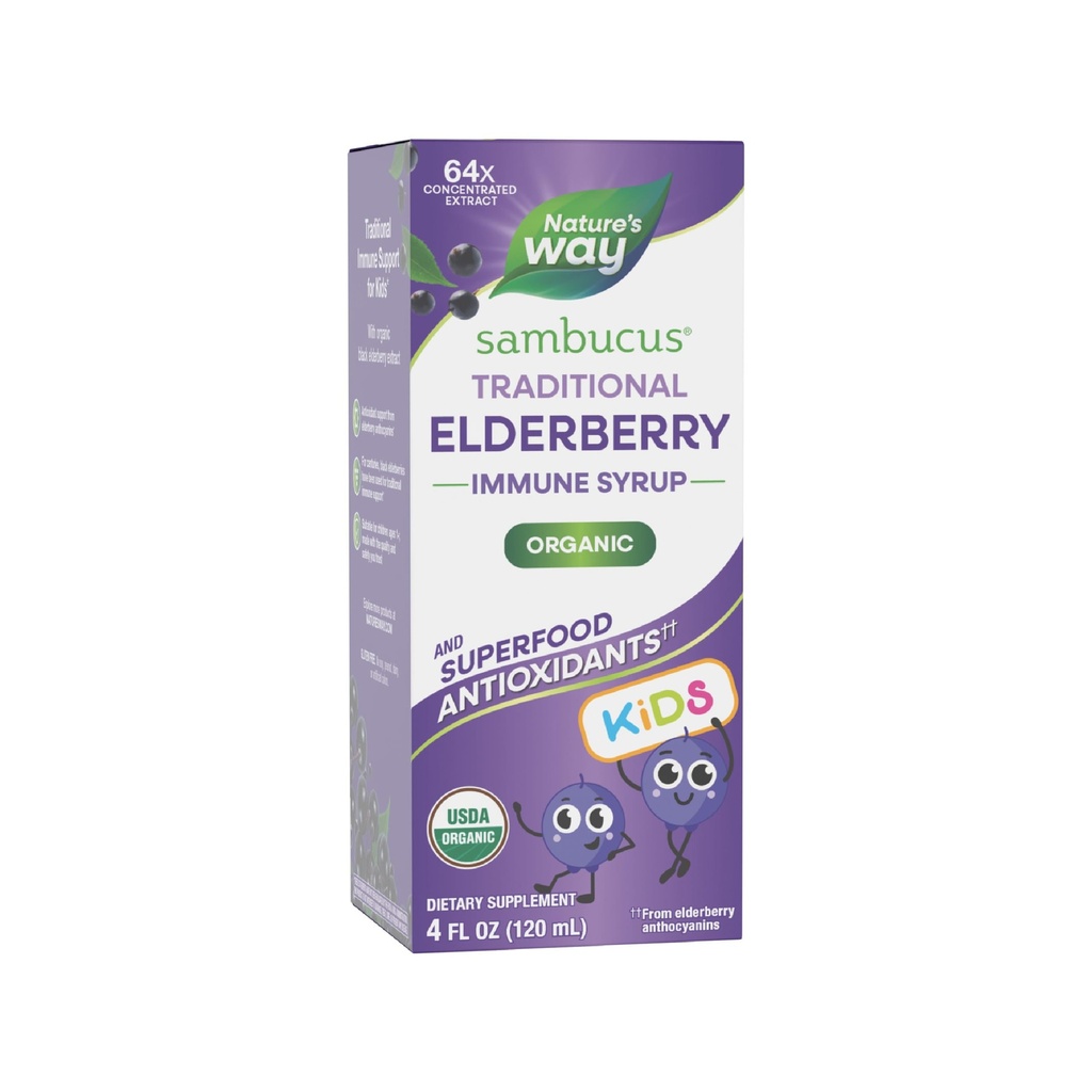 NATURE'S WAY Kid's Standardized Elderberry, Berry Flavor Organic Sambucus Liquid (4 Fl Oz, 120 ml)