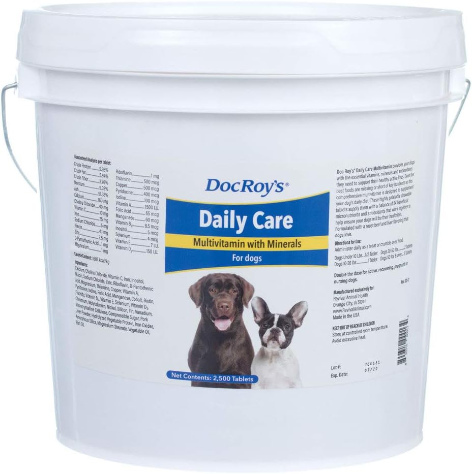 Multivitamine de soins quotidiens de Doc Roy avec des minéraux pour chiens- Supplément de santé quotidienne canine - 2500 comprimés