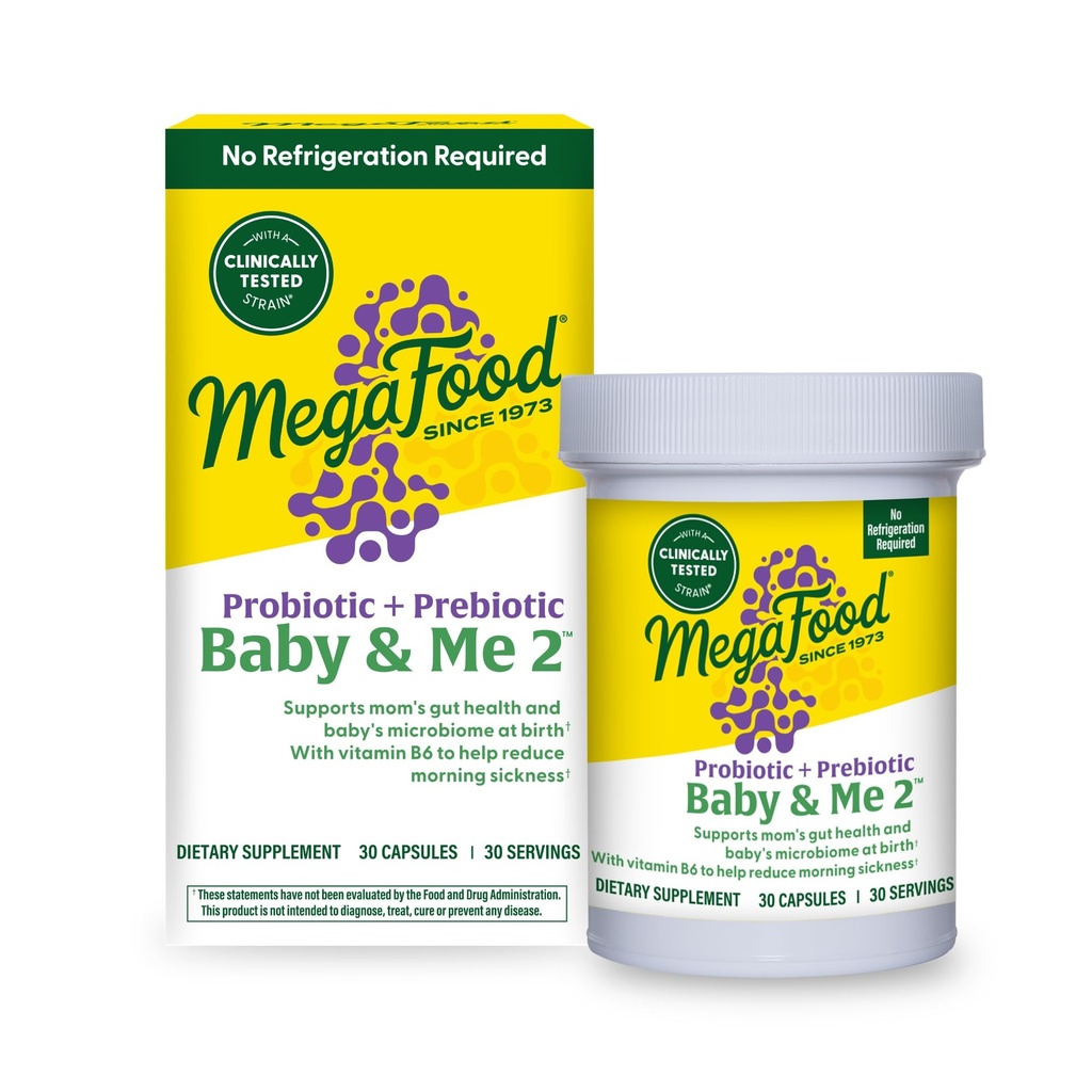 MegaFood Baby & Me 2 Grossesse prénatale probiotique, végétarienne Prébiotiques et probiotiques pour les femmes, la santé digestive et le soutien immunitaire avec vitamine B6 pour soulager la maladie du matin, 30 capsules