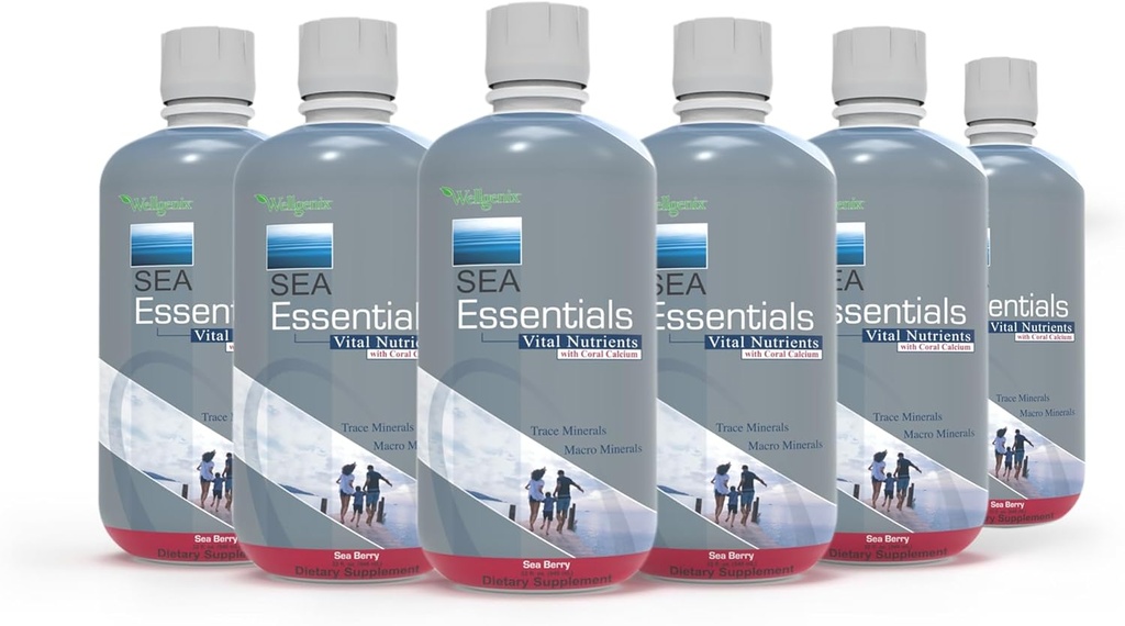 Wellgenix Sea Essentials Coral Calcium Vitamine liquide pour haute absorption - Supplément nutritionnel multivitamine - Sea Berry Flavor (6)
