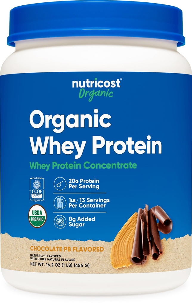 Nutricost concentré de protéines de lactosérum biologique, saveur de beurre d'arachide au chocolat (1LB) - sans gluten, sans OGM