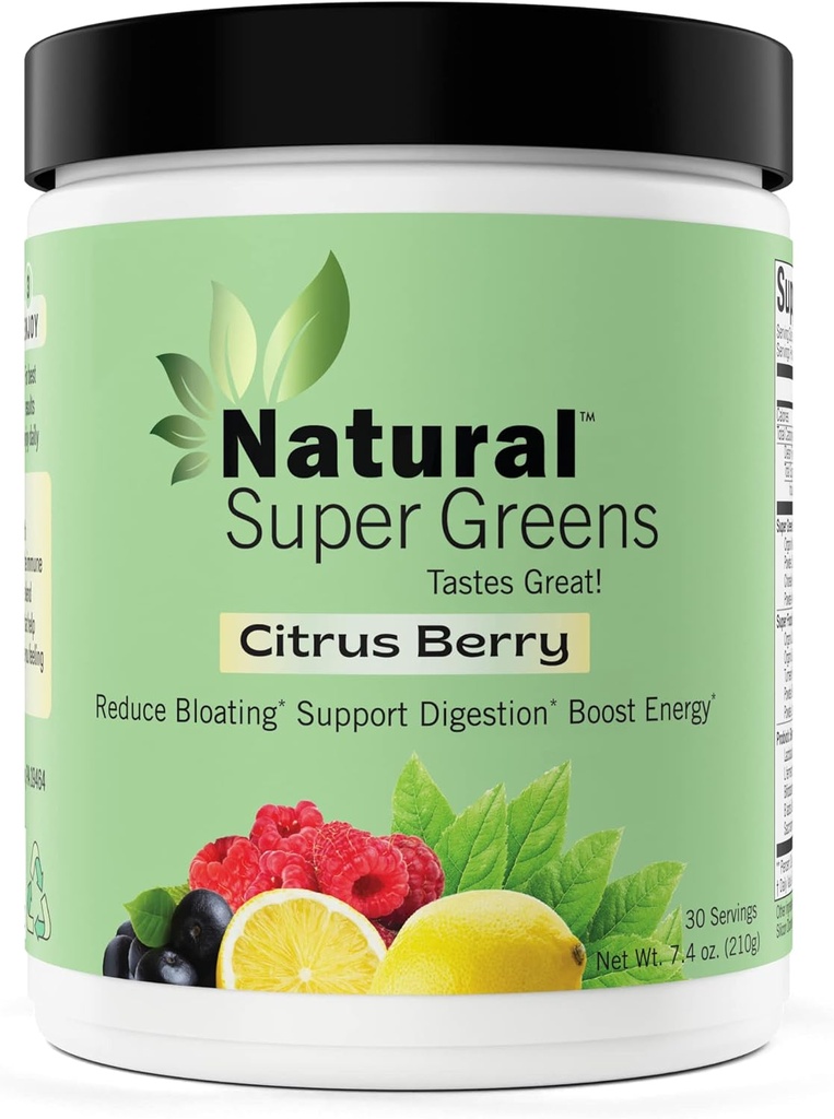 Super Greens Powder Organic| Green Supplements| Great Tasting Fruits and Vegetables Juice & Smoothie Mix Probiotics & Digestive Enzymes& Chlorella(Citrus Berry)1 item,7.4 Ounce