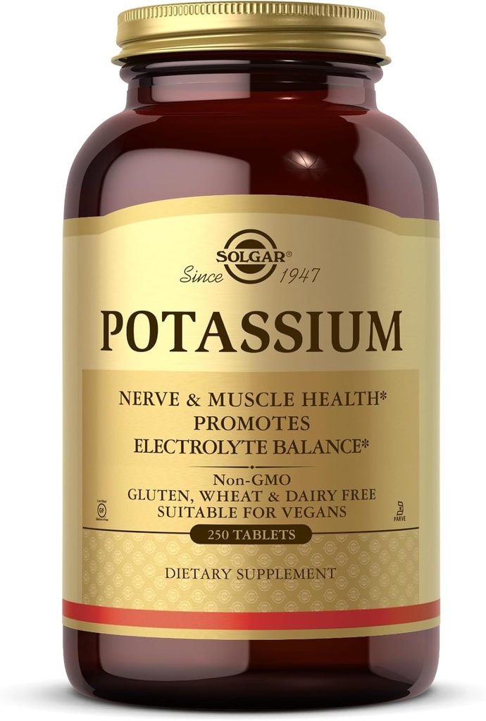 Potassium de Solgar - 250 comprimés - Nerve et santé musculaire, favorise l'équilibre électrolytique - végétalien, sans gluten et sans lait, casher - 250 portions