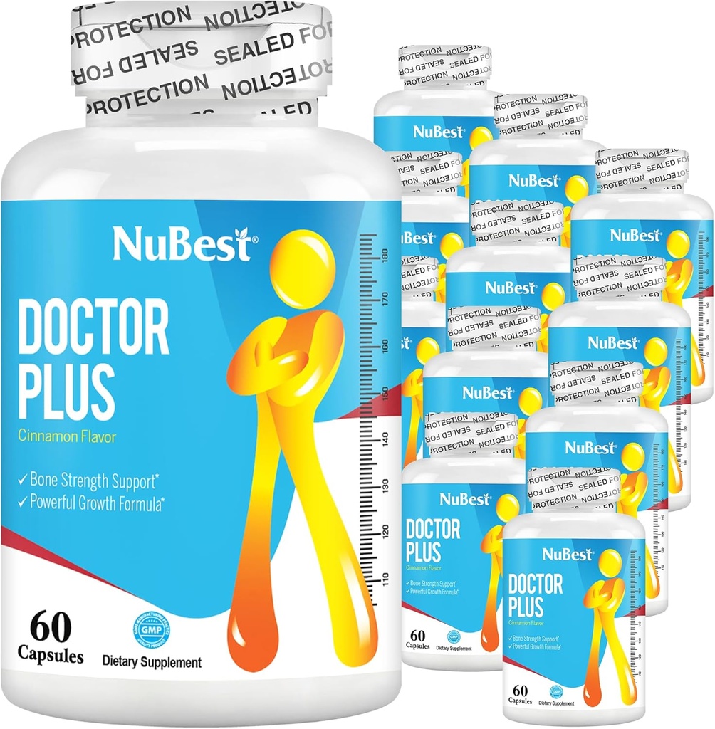 Doctor Plus - Formule de croissance en hauteur - Soutient la croissance en hauteur, les pilules de croissance en hauteur avec le calcium, les vitamines D3, la vitamine K2 (MK7) - Immunité et santé globale pour les enfants (10+) et les adolescents - 12 Pack