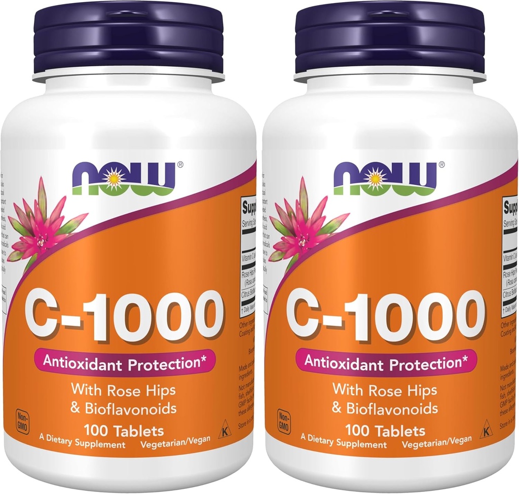 MAINTENANT Suppléments, vitamine C-1 000 avec HIPS Rose et bioflavonoïdes, protection antioxydante*, 100 comprimés (paquet de 2)