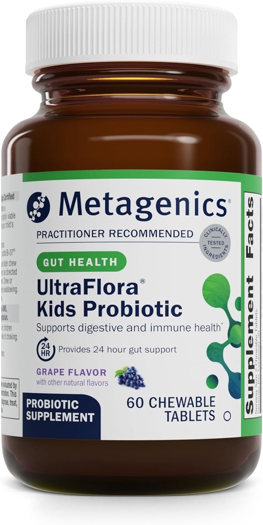 Métagène Probiotique UltraFlora Enfants - 10 milliards UFC - Mélange probiotique pour enfants - Santé digestive et santé immunitaire* - pour les 3 ans et plus - 60 comprimés