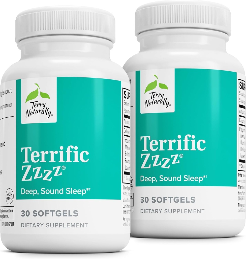 Terry naturellement terrible Zzzz - Supplément de sommeil pour adultes - Supplément diététique avec mandarine, baume de citron et lavande - Aide non-OGM Relaxation & Sleep Relief - 30 Softgels (2 Pack)