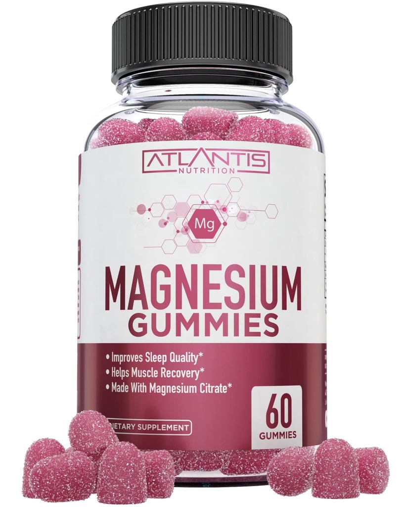 Atlantis Nutrition Magnesium Citrate Gummies – Magnesium Gummies – 90mg Magnesium (from 770mg Magnesium Citrate) | Supports Muscle Recovery, Eases Cramps, Promotes Calmness & Better Sleep | 60 Gummies