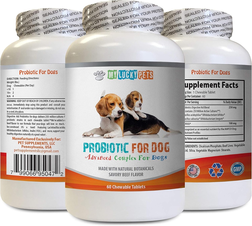probiotiques pour chiens à croquer - PROBIOTIQUES pour chiens - Mauvaise respiration et solution pour passer le gaz - Santé buccodentaire - fos Formule - 1 bouteille (60 préparations)