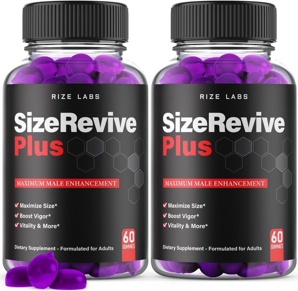 Rize labs (Pack of 2 Size Revive Plus Gummies, Supplément tout naturel pour les hommes, Formule Homme Premium pour un mode de vie actif et sain, Taille Revive+ Performance Support (120 Gummies)