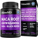 Capsules 6-en-1 de racine de maca ashwagandha biologique 1710mg avec DHEA et extrait de poivre noir pour les femmes et les hommes - Supplément de la maca noire pour l'endurance, les os et l'humeur, 120 nombre