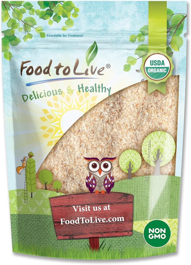 Nourriture à vivre - Psyllium entier biologique Husks, 8 Ounces - Non-OGM Flakes, Vegan, Kosher, Keto Friendly, Raw, Unsweetened, Unservored, Bulk, Great for Baking