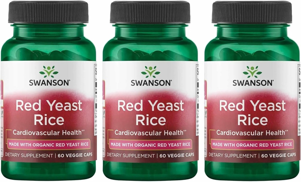 Swanson Fabriqué avec du riz de levure rouge traditionnel biologique 600 Milligrammes 60 Capsules de légumes (3 Pack)