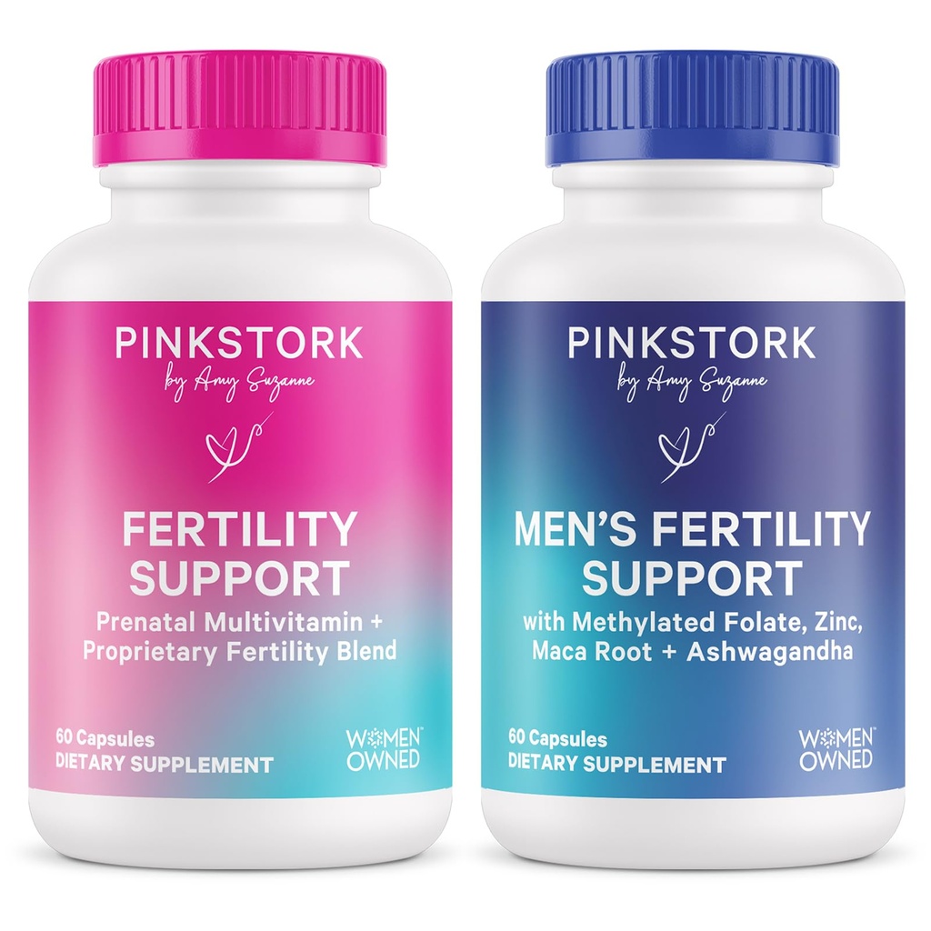 Pink Stork & Blue Stork His and Hers Fertility Bundle: Suppléments de fertilité pour les femmes, Suppléments de fertilité pour les hommes, Vitamine prénatale de fertilité, Vitex, Inositol, Folate, Vitamine B6, 60 Capsules