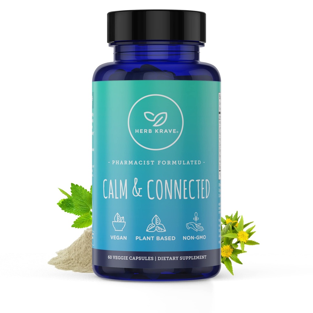 Calm & Connected - Support de la stress & Nootropic ayurvédique pour le calme naturel, focus, clarté et énergie, Cortisol Manager avec Ginkgo Biloba, Ashwagandha, Rhodiola, Lemon Baume -60 Capsules (1)