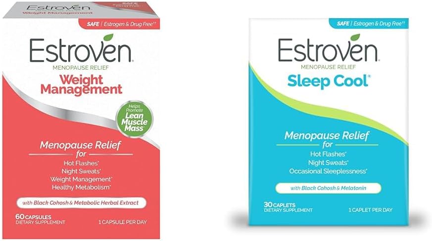Gestion du poids Estroven pour le soulagement de la ménopause - 60 Ct. & Sleep Cool pour le soulagement de la ménopause, 30 Ct, Supplément de soutien du sommeil