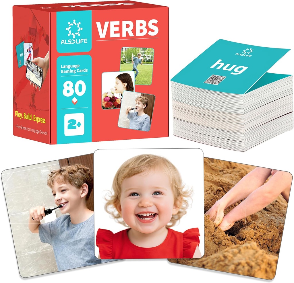 80 cartes verbales avec des vidéos d'action , des cartes flash d'action épaisses pour la orthophonie , des cartes flash pour les cartes d'apprentissage pour les tout-petits , des cartes d'image pour les jeux de orthophonie
