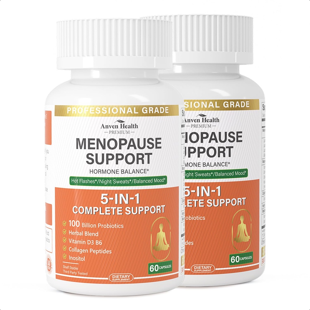 Suppléments de ménopause pour les femmes Ménopause Probiotics Relief,Vitamine D3 & B6,Supporte les flashs chauds, Sueurs de nuit, Bloating & Gut Health avec Cohosh Noir, Collagen