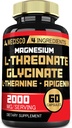 2000mg Supplément Thréonate de magnésium L avec Glycinate de magnésium, L-Theanine et Apigenin - 60 capsules - humeur positive, santé du cerveau, capacité de se souvenir et soutien à la croissance musculaire