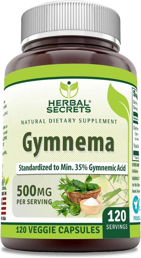 Secrets à base de plantes Supplément Gymnema $ 500 Mg par service $ 120 Capsules de légumes $ Non-GMO $ Sans gluten $ Fabriqué aux États-Unis