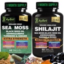 Sea Moss Shilajit Combo Bundle Capsule, Black Seed Oil, Ashwagandha, Rhodiola Rosea, Burdock, Turmeric, Ginger, VitC, VitD3, Tous en un seul supplément, 120 Capsules, Halal, Vegan, USDA Organic