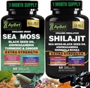 Sea Moss Shilajit Combo Bundle Capsule, Black Seed Oil, Ashwagandha, Rhodiola Rosea, Burdock, Turmeric, Ginger, VitC, VitD3, Tous en un seul supplément, 120 Capsules, Halal, Vegan, USDA Organic